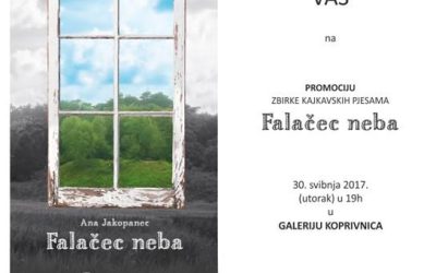 Promocija knjige “FALAČEC NEBA”, autorice Ane Jakopanec, dana 30.05.2017. u 19,00 sati